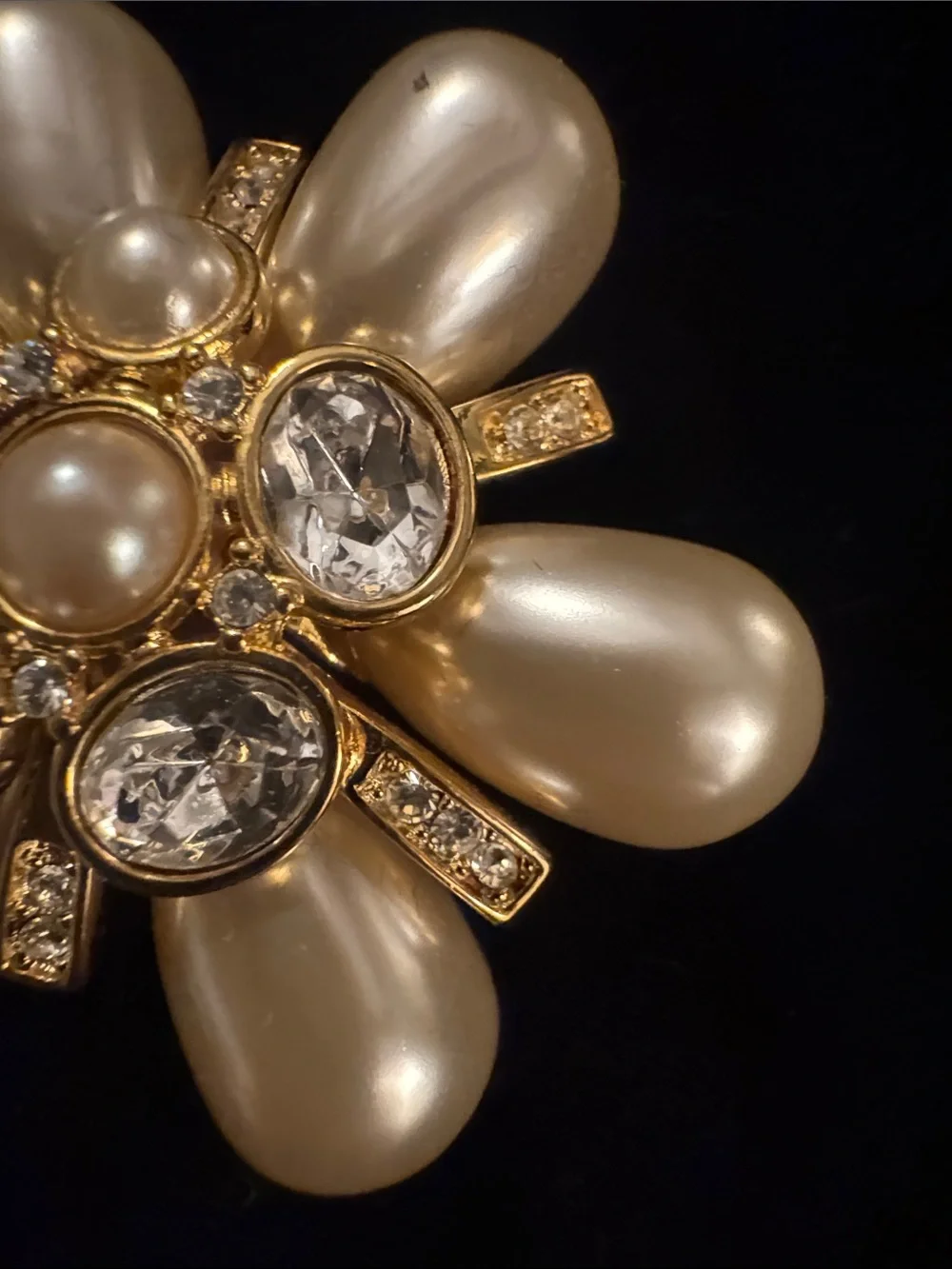 Joan Rivers Gold Pearl and Crystal Floral Brooch